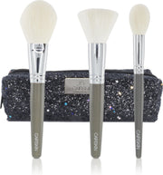 CAIRSKIN Sage Green 3 Brushes Powder Buffer Blending Blush Brushes - Fixing Setting Powder + Glitter Etui