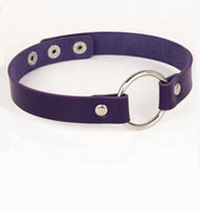 KIMU choker donkerpaars hartje - PU leer collar ketting hart halsband paars