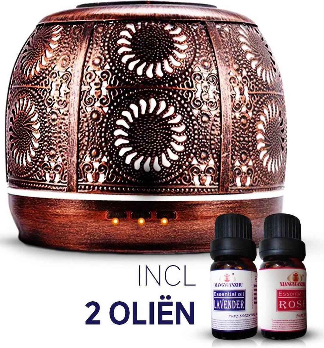 Marinho Motions® Aroma Diffuser Luchtbevochtiger 500ml – Vernevelaar met LED Verlichting Geurverspreider Verstuiver Verdamper voor Aromatherapie - Brons