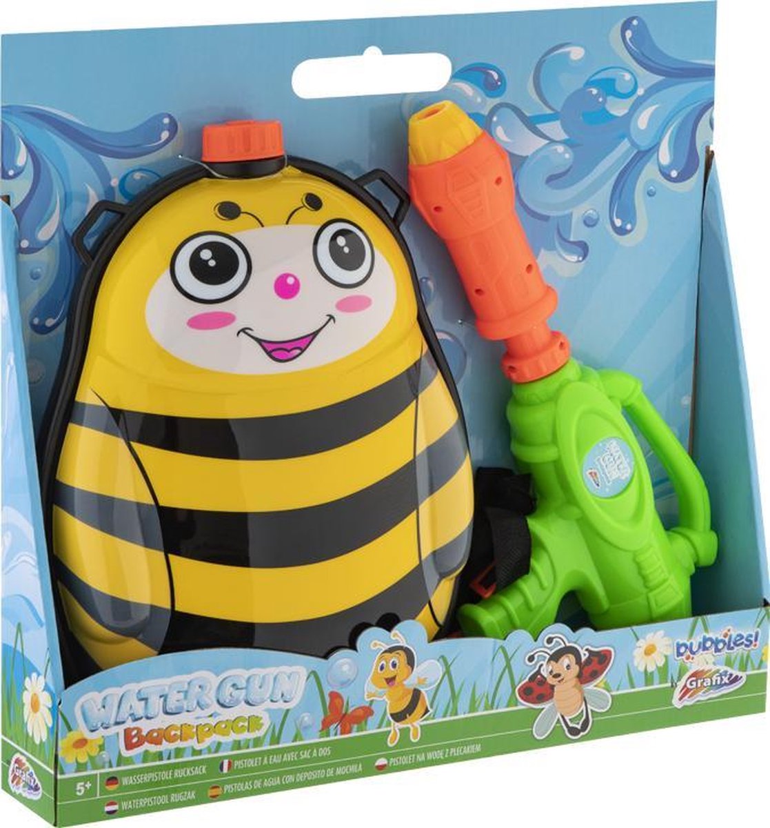 Grafix waterpistool rugtas voor kinderen - thema: Bij - Zomer buitenspeelgoed voor zwembad / strand - waterspeelgoed voor kinderen