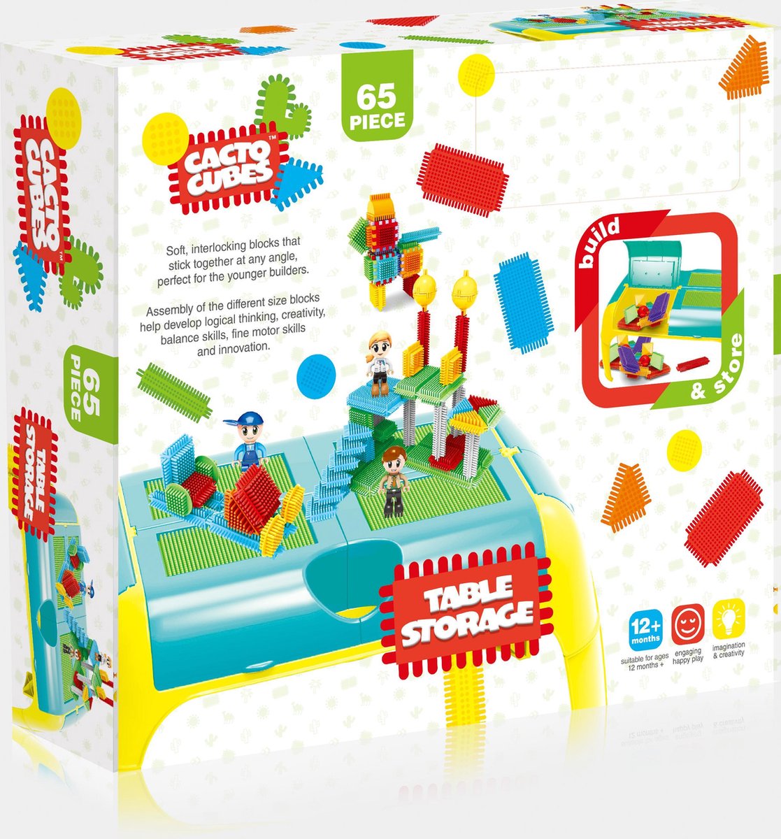 Cacto Cubes Table with 65pcs Set - Soft Bristle Building Blocks
