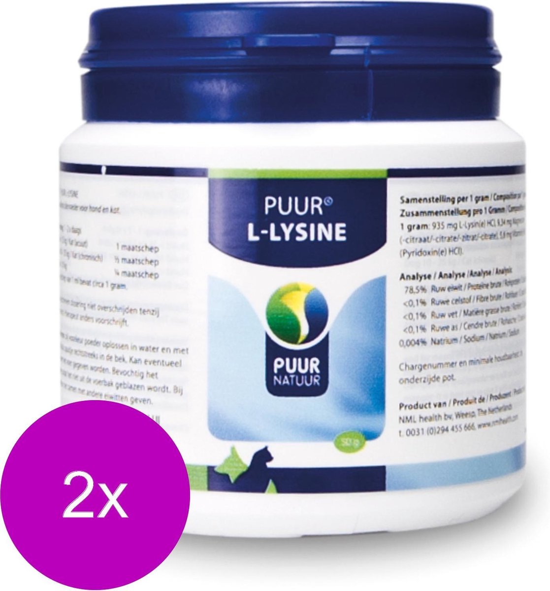 Puur Natuur L-Lysine - Voedingssupplement - Weerstand - 2 x 50 g