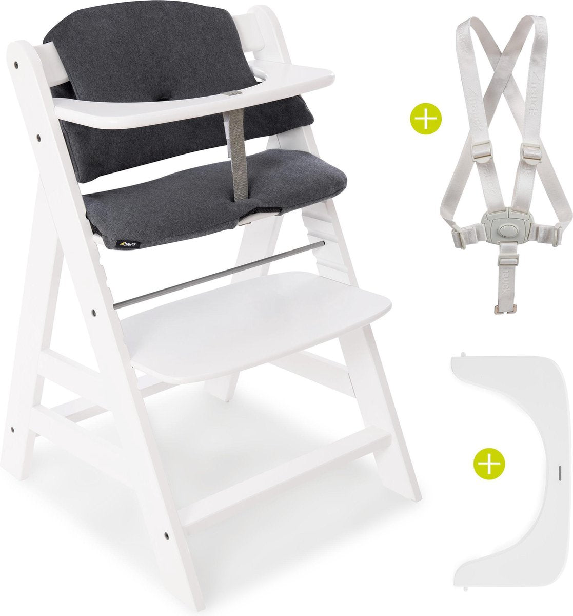 Hauck Alpha Plus Kinderstoel - Voordeelset met Premium Kussenset - Wit / Jersey Charcoal