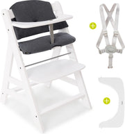 Hauck Alpha Plus Kinderstoel - Voordeelset met Premium Kussenset - Wit / Jersey Charcoal