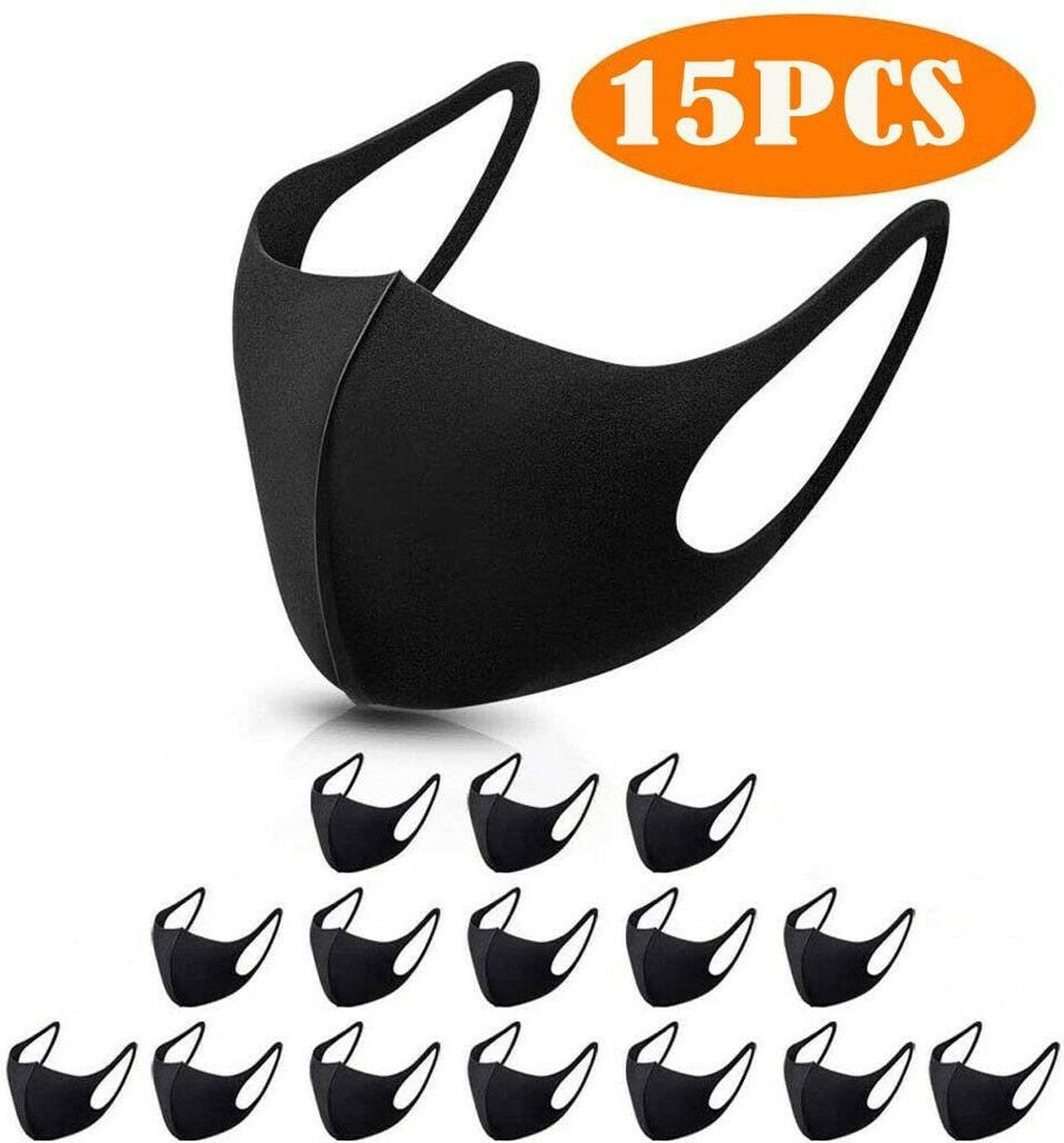 Mondkapje Wasbaar Mondmasker zwart Mondkapjes Niet-medisch - 15 Pack