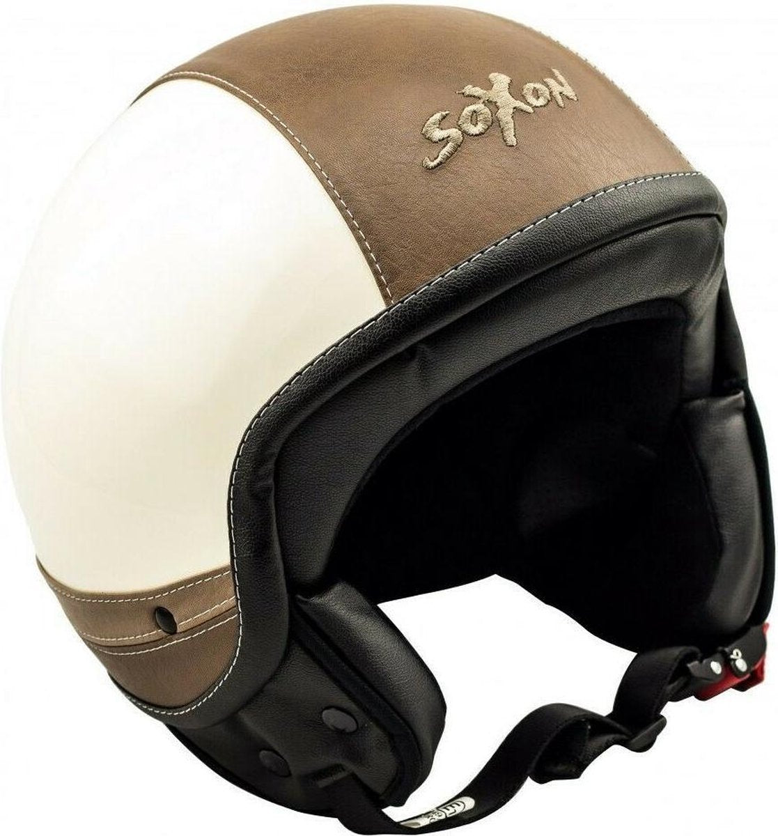 SOXON SP-302 Urban Creme wit bruin leer JetHelm lichtgewicht scooterhelm