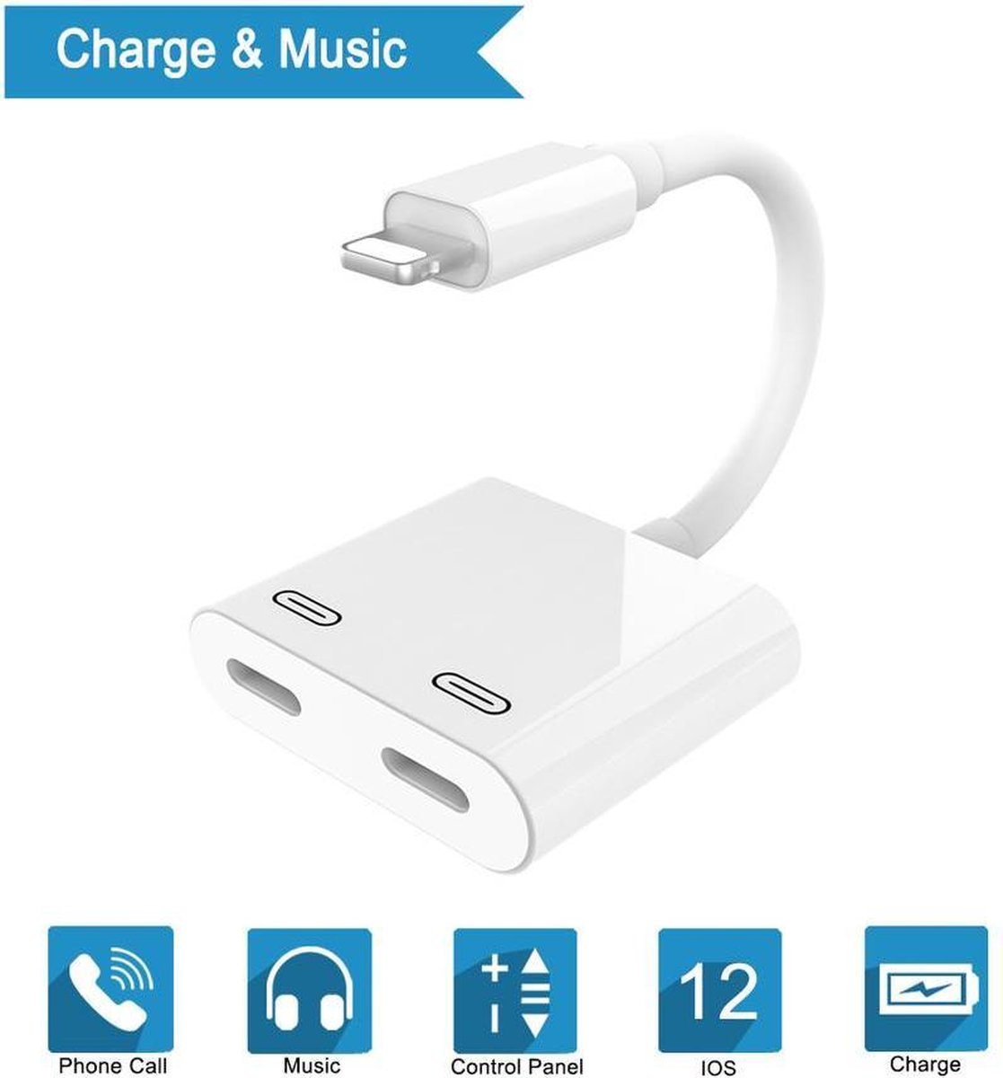NÖRDIC LGN-102 Lightning naar 2x Lightning adapter - 10 cm - Wit