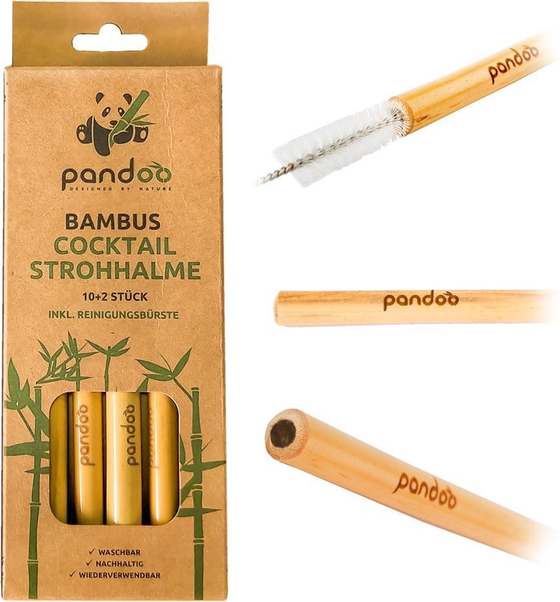 Pandoo Cocktailrietjes - 2 x 14 stuks - Bamboe - Herbruikbaar - Duurzaam
