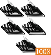 Kledinghangerset 100 stuks - Non slip kledinghangers - Fluweel zwart