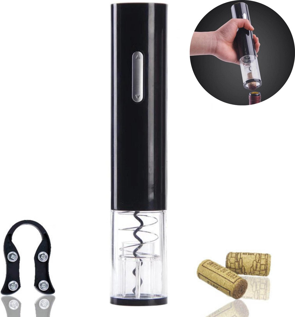HMerch™ Elektrische Kurkentrekker – Inclusief foliesnijder – Elektrische Wijnopener – Kurketrekker – Automatische Wijnopener – Wijnfles Opener – Kurkentrekker Wijn – Kurkentrekkers – Wijnopeners – Flesopener – Kerstcadeau - Wine Opener - Cadeau