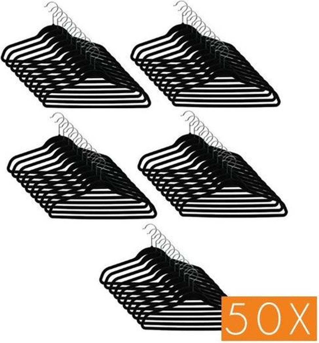 Stevige Kunststof Kleerhangers met Suede Afwerking - 50 Stuks Kledinghangers - Zwart