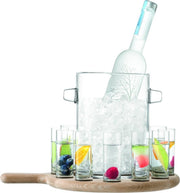 LSA Paddle Vodkaglazen - Met Houten Dienblad - Transparant - Set van 12 Stuks
