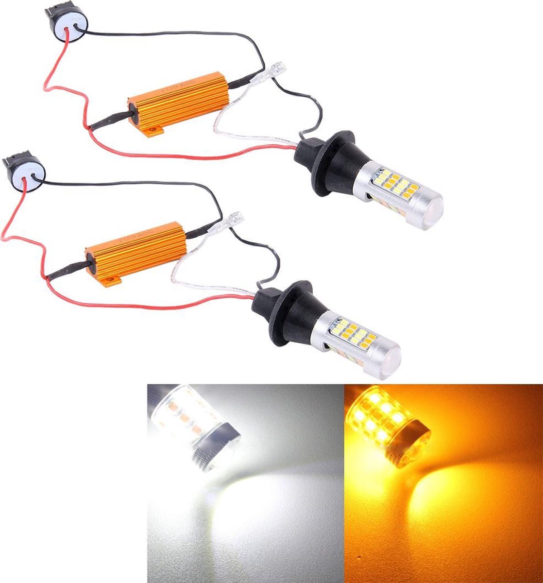 2 STUKS T20 / 7440 10W 1000 LM 6000K Wit + geel licht DRL & licht draaien met 42 SMD-2835-LED-lamp