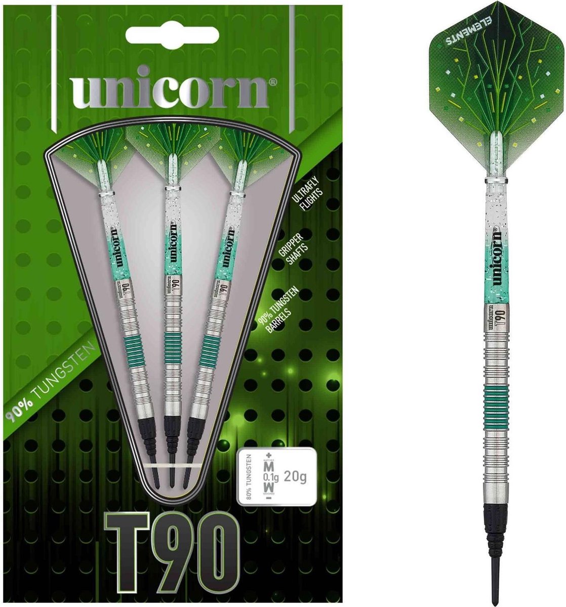 Unicorn Dartpijlen Core Xl T90 Softtip 21g Tungsten Zilver