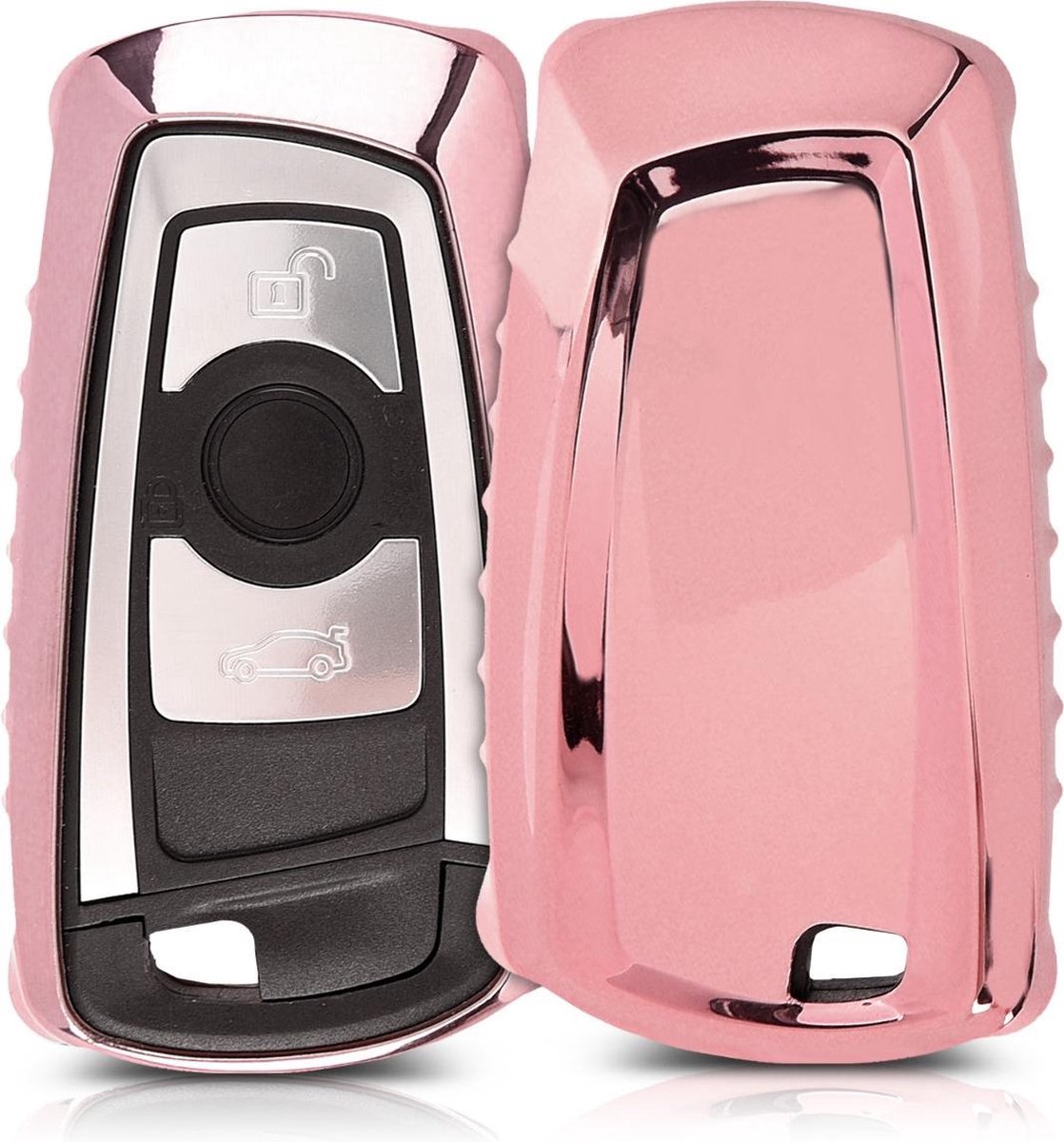 kwmobile autosleutelhoes voor BMW 3-knops draadloze autosleutel (alleen Keyless Go) - TPU beschermhoes in hoogglans ros�goud