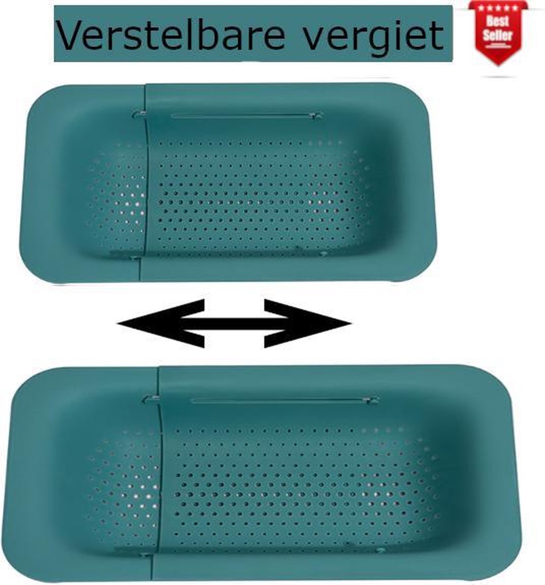 Verstelbare keuken vergiet/zeef | 36 tot 50 cm uitschuifbaar | Vergiet voor gootsteen | Zeef keuken | Keukengerei | Kunststof | Groen