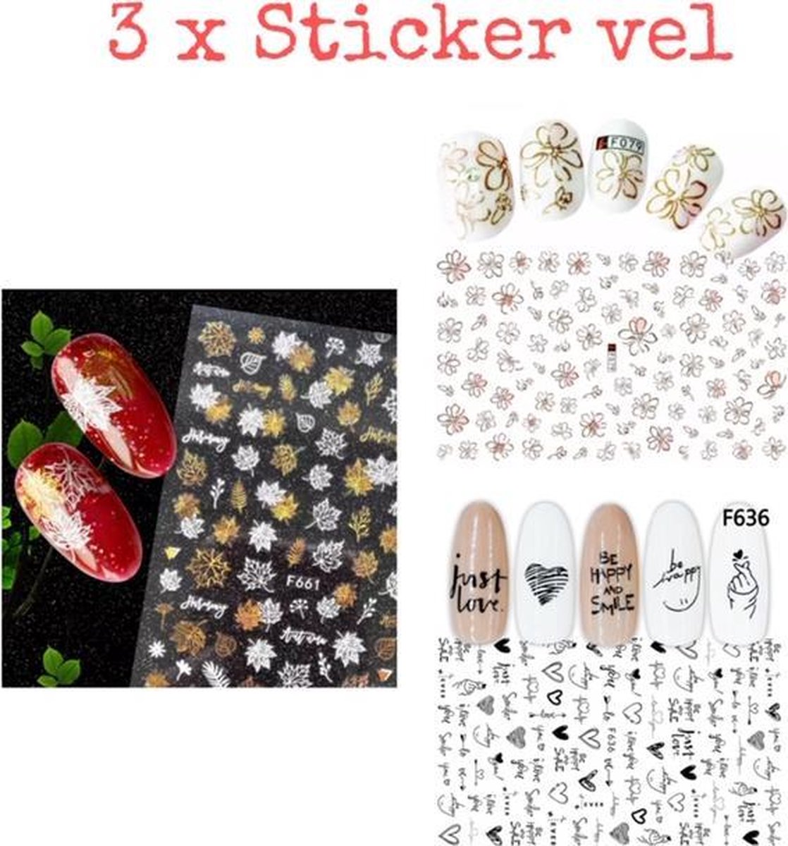 Nagel Stickers Set 3 x sticker vellen Nail Art - 3D stickers | Herfst Stickers | Bloem Stickers - 276 stickers