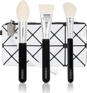 CAIRSKIN Professional Make-up 3 Face Brushes - Visagie Penselen + White Beauty Bag
