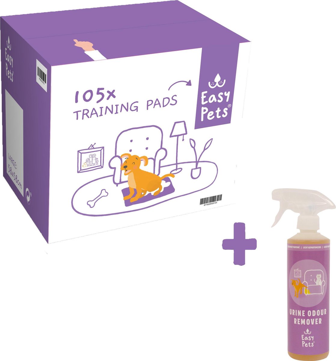 Easypets Puppy Training Pads - Zindelijkheidstraining - Hondentoilet - 58 x 58 cm - 105 stuks + Urinegeur verwijder spray 500ML