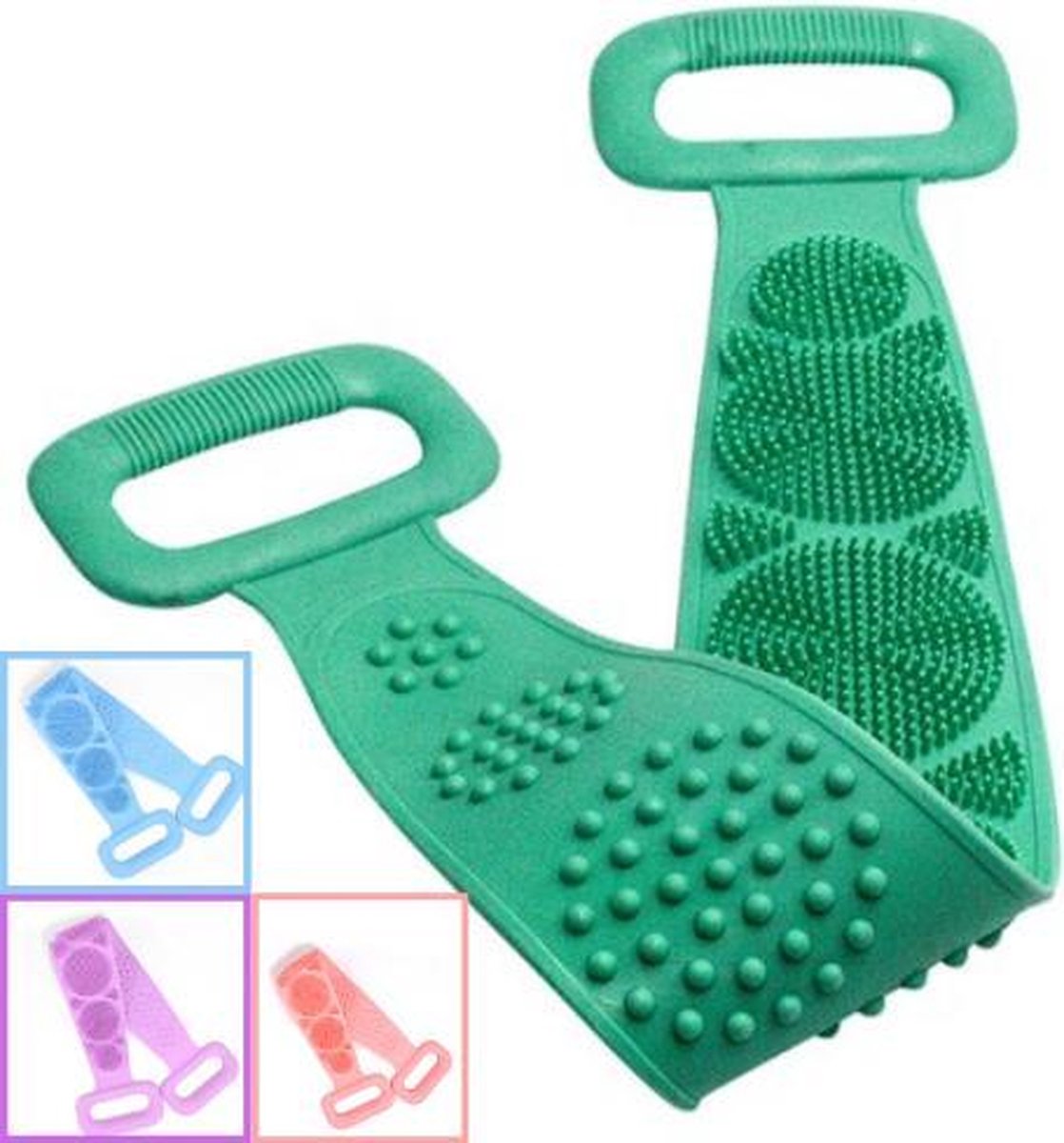 Rug schrubber - Doucheborstel - Lange Lichaamsborstel - Dubbelzijdig design - Rugborstel - Silicone - Krabber - Douche - Bad - Massage borstel - Bath towel - Back scrubber - Groen
