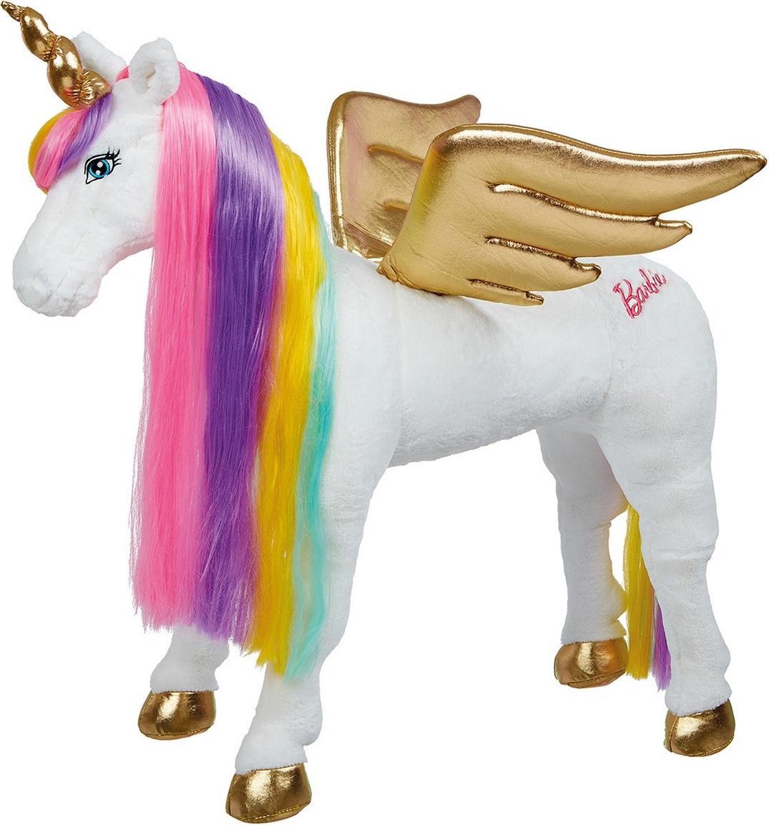 Groot Barbie speelgoed eenhoorn wit met vleugels en geluid 70 cm - Barbie speelgoedeenhoorns om op te zitten - Draagkracht 100 kg - Pluche Barbie speelgoed knuffeldieren voor kinderen