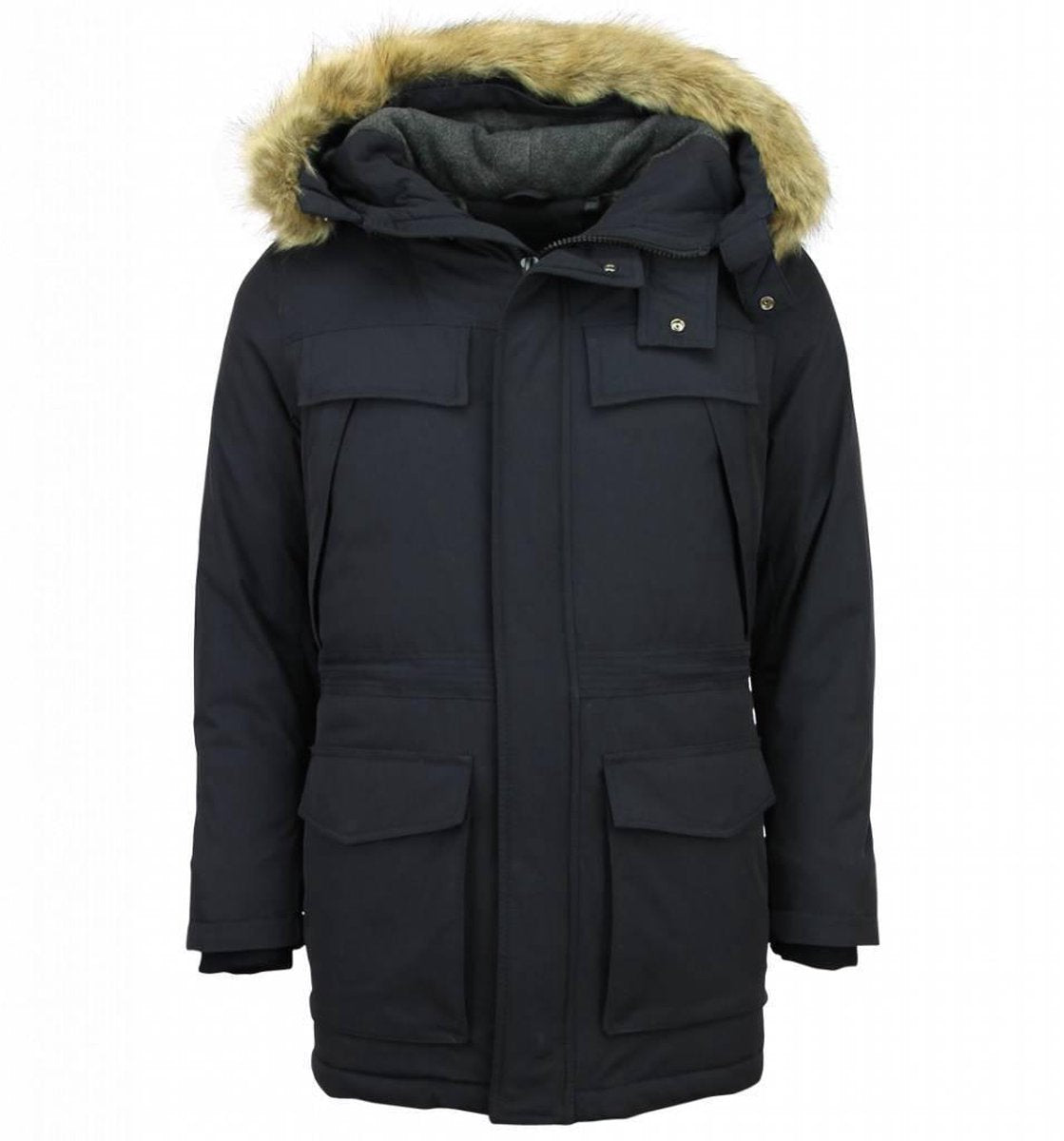 Enos Lange Heren Parka Jas - Met Faux bontkraag - Donkerblauw Heren Winterjas Heren Jas Maat M