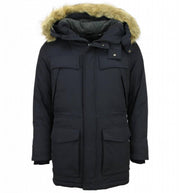 Enos Lange Heren Parka Jas - Met Faux bontkraag - Donkerblauw Heren Winterjas Heren Jas Maat M