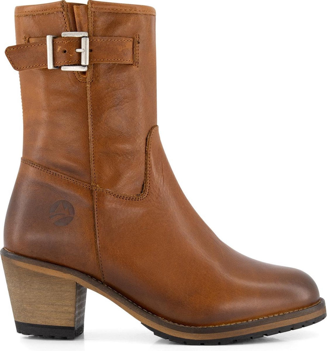 Travelin' Arvert - Leren dames enkellaars met hak - Cognac bruin Leer - Maat 38