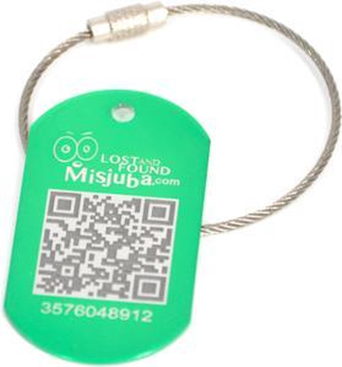 Kofferlabel Aluminium groen met RVS kabel