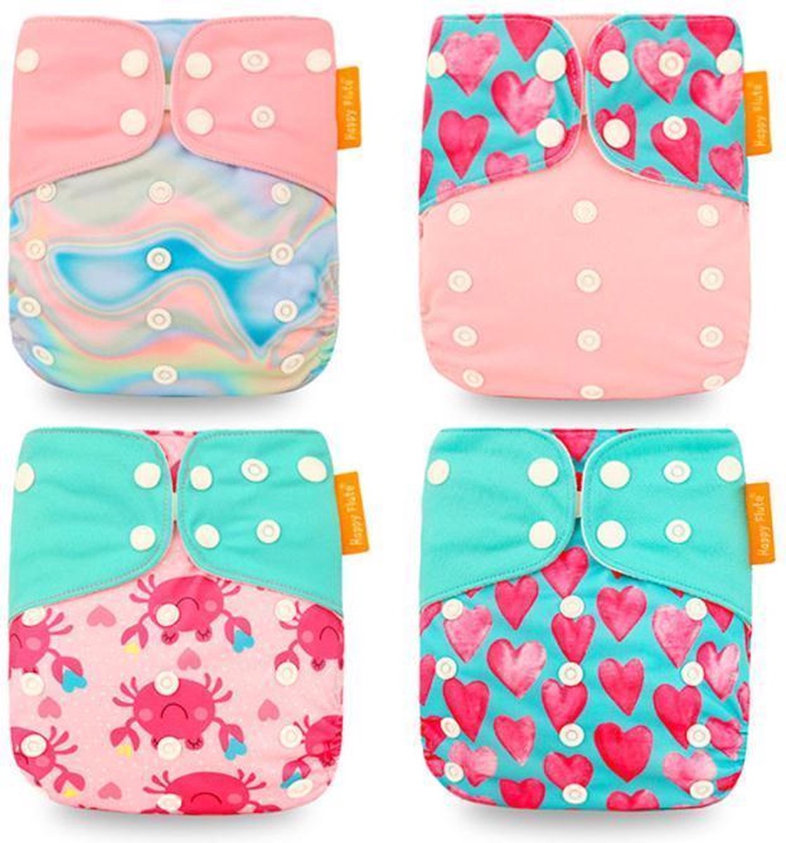 Pocketluier set - love | 4 stuks inclusief inleggers + 1 rol inlegvellen | wasbare luiers | herbruikbare luiers