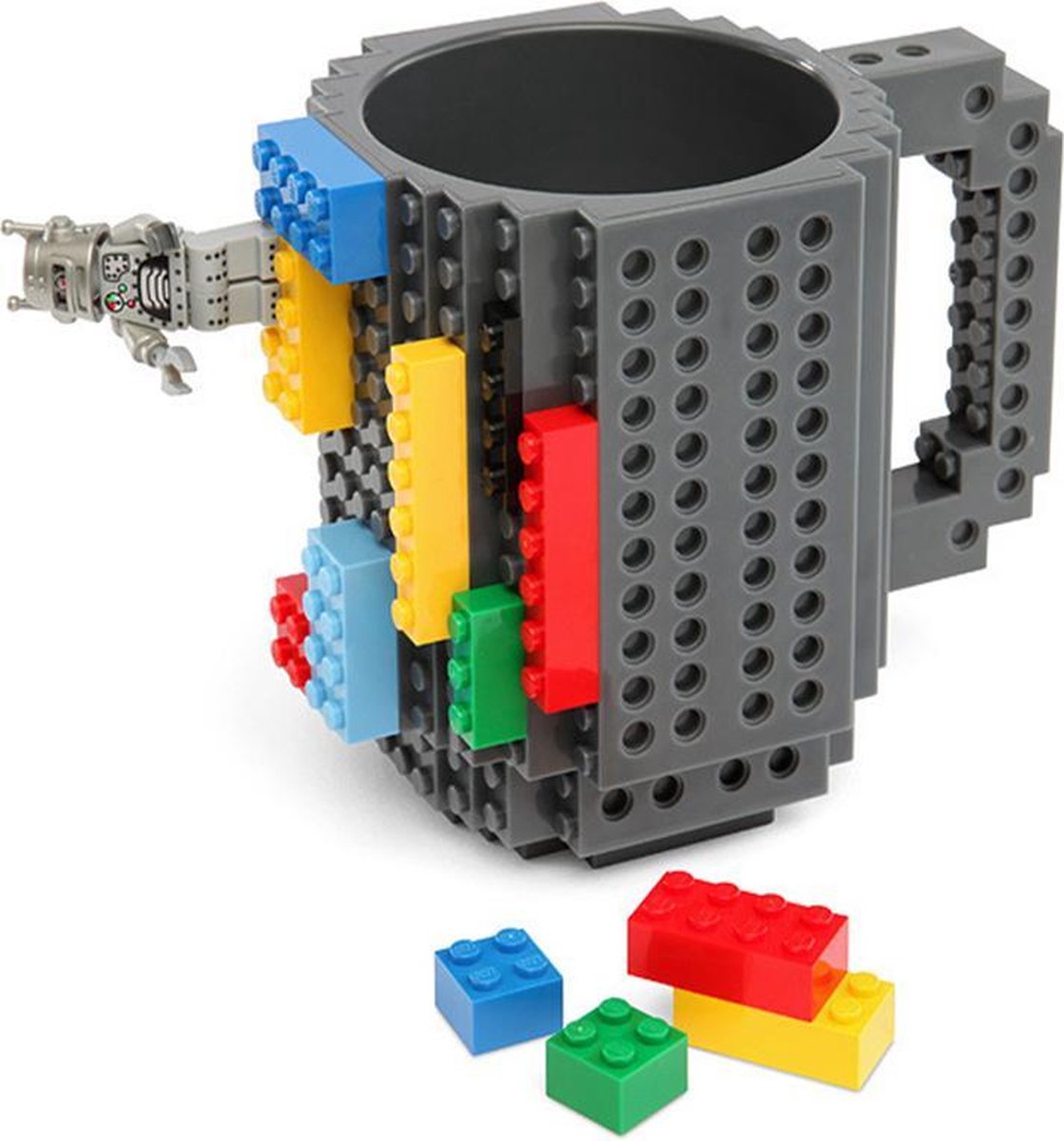 TDR - Lego Mok/ Build on Brick Mug - grijs - 350 ml - bouw je eigen mok met bouwsteentjes - BPA vrije drinkbeker cadeau voor kinderen of volwassenen - koffie thee limonade of andere dranken - pennenbeker - creatief accessoire voor op bureau