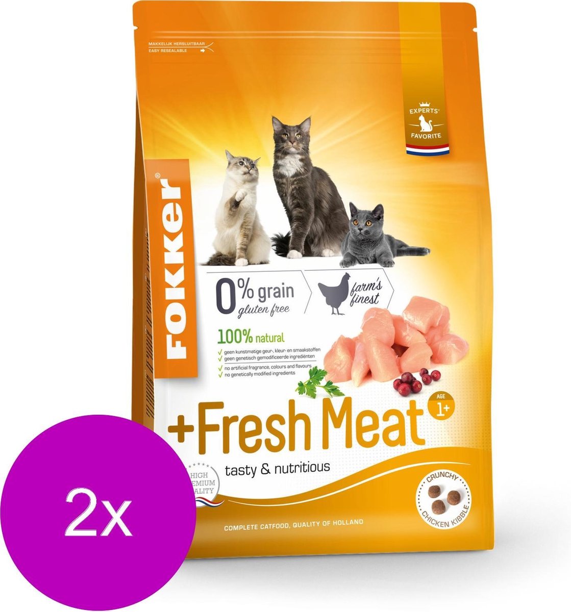Fokker Cat Fresh Meat Kip - Kattenvoer - 2 x 2.5 kg