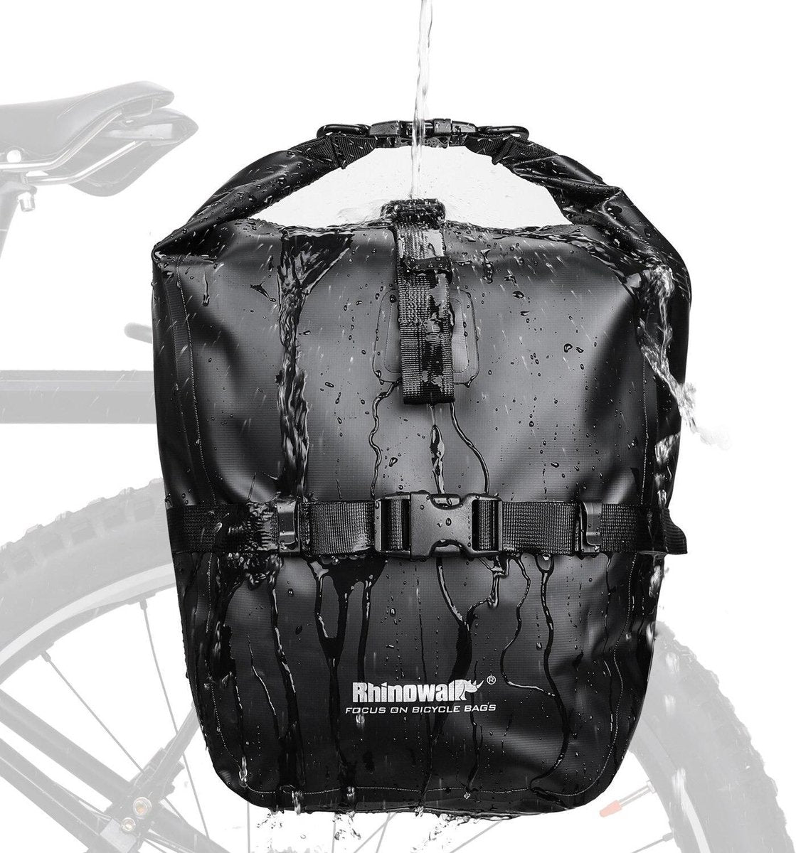 Rhinowalk® 2 in 1 Fietstas Afneembaar & Waterdicht - Fietstas Enkel 20L - Fietstas Voorwiel & Achterwiel - Ook Schoudertas - Zwart