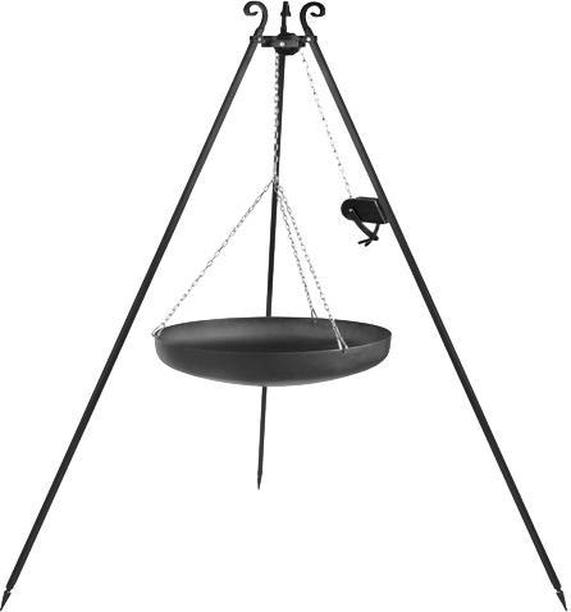 CookKing Grill Tripod Zwart Staal 200cm met Pan/Wok en Haspel 70 cm
