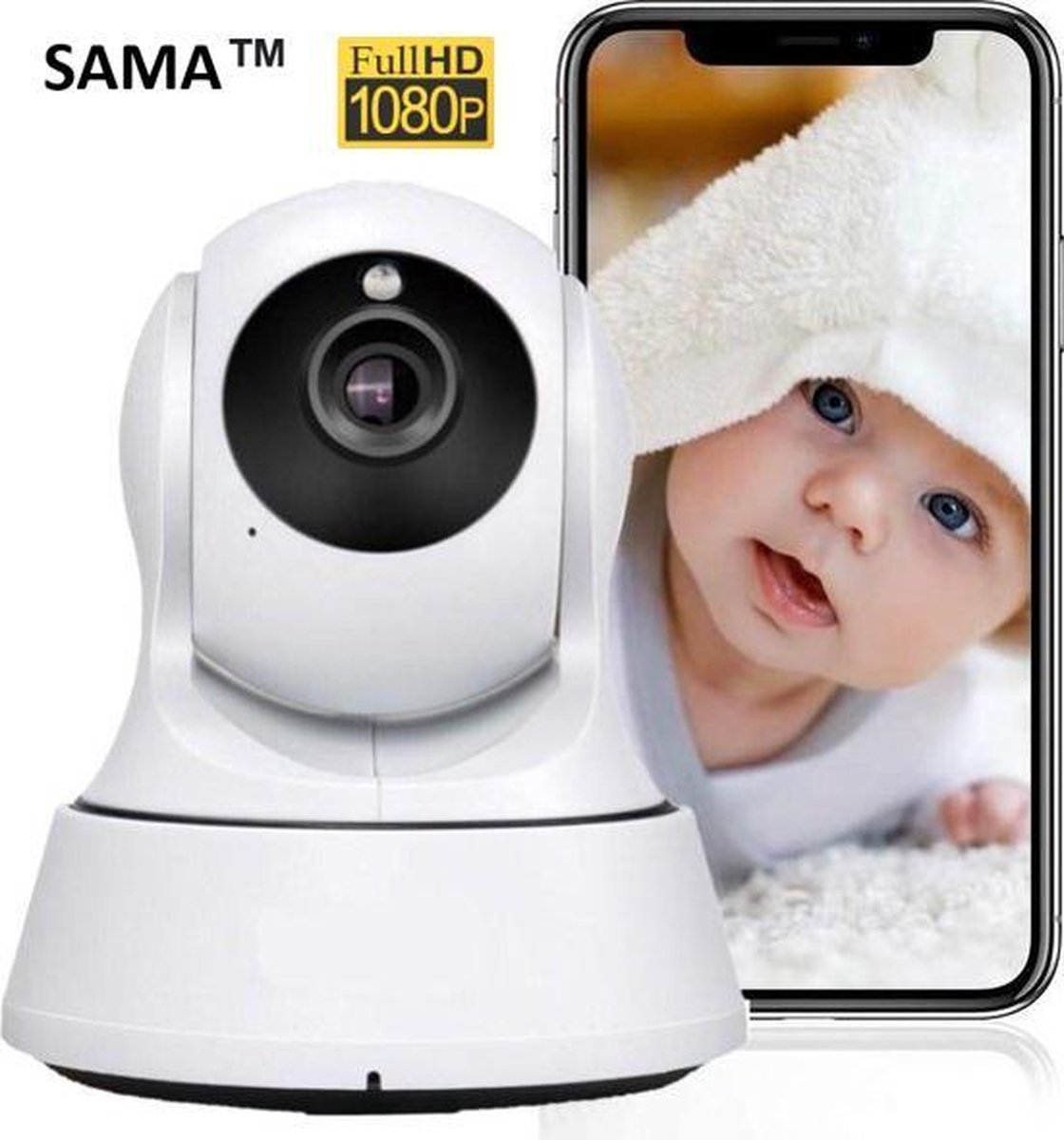 SAMA™ Babyfoon met Camera & Microfoon - HD Wifi - 1080P - Camera Beveiliging - Geluid en Bewegingsdetectie - Inclusief terugspreekfunctie - Gebruiksvriendelijke app - Wit
