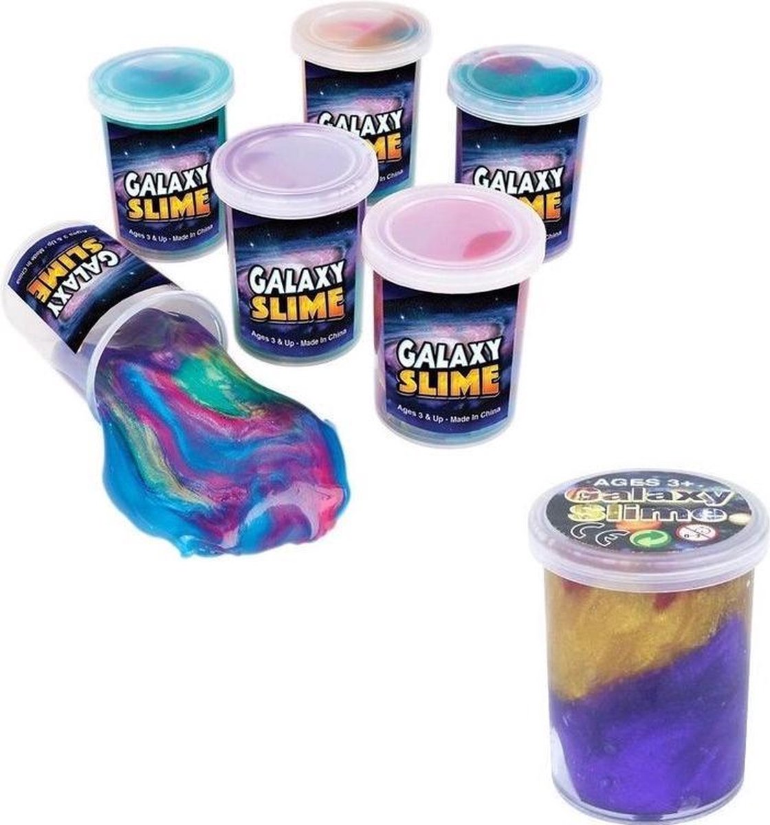 5x Potjes speelgoed/hobby galaxy slijm gekleurd 6 x 4