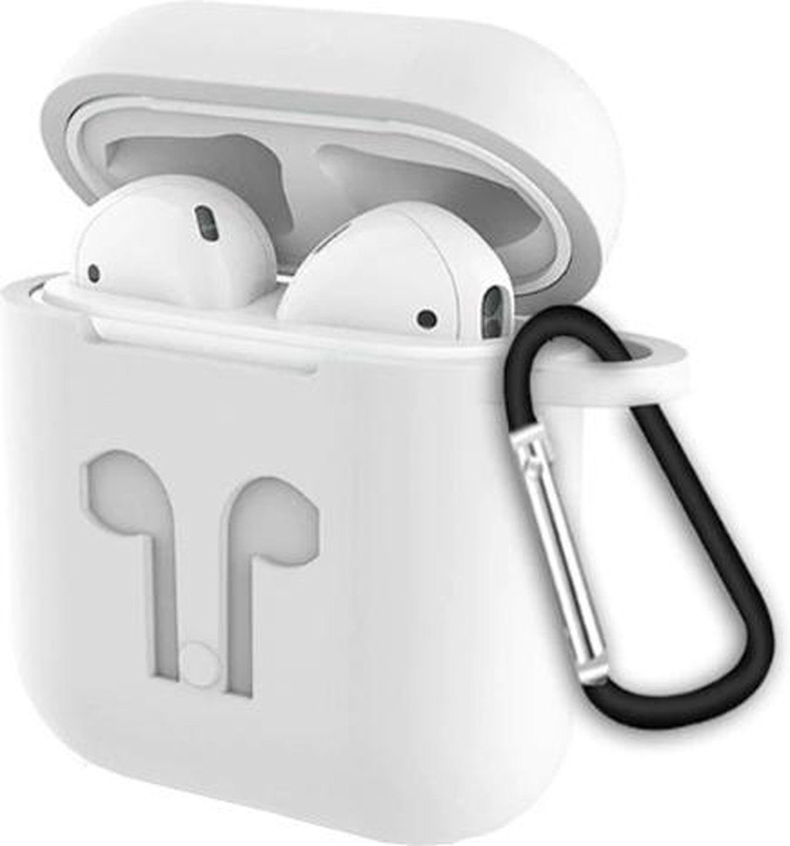 Airpods Hoesje Wit - Siliconen Case Cover voor Apple Airpods - 3 in 1 set met Anti Lost Strap en Haak