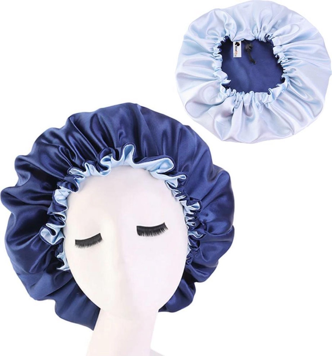 Afabs® Blauwe Satijnen Slaapmuts / Hair Bonnet / Haar bonnet van Satijn / Satin bonnet / Afro nachtmuts voor slapen
