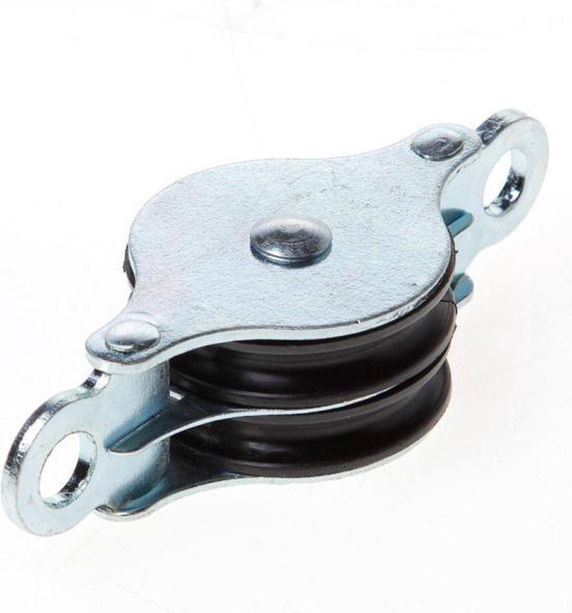MEJAWA dubbele hijskatrol | verzinkt | 2 wielen Ø 50 mm | 2 ogen | kabel of touw tot maximaal Ø 6 mm