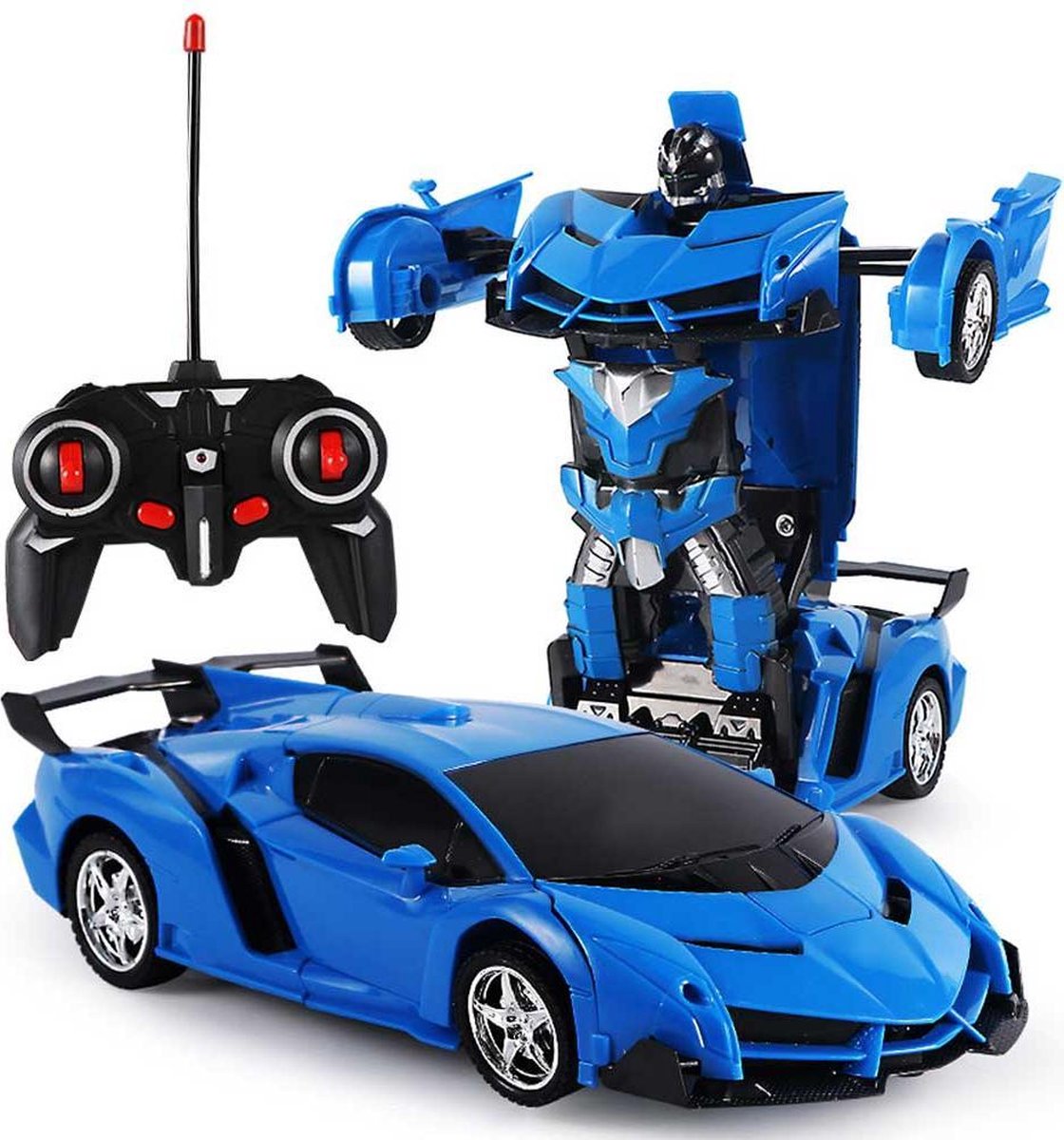 Huntex RC transformerende auto/robot - 2 in 1 - Afstandsbestuurbare Auto - Gratis Batterijen - Blauw - Lamborghini - Neonlicht - Radiografische - Speelgoed Auto