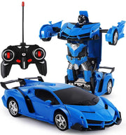 Huntex RC transformerende auto/robot - 2 in 1 - Afstandsbestuurbare Auto - Gratis Batterijen - Blauw - Lamborghini - Neonlicht - Radiografische - Speelgoed Auto