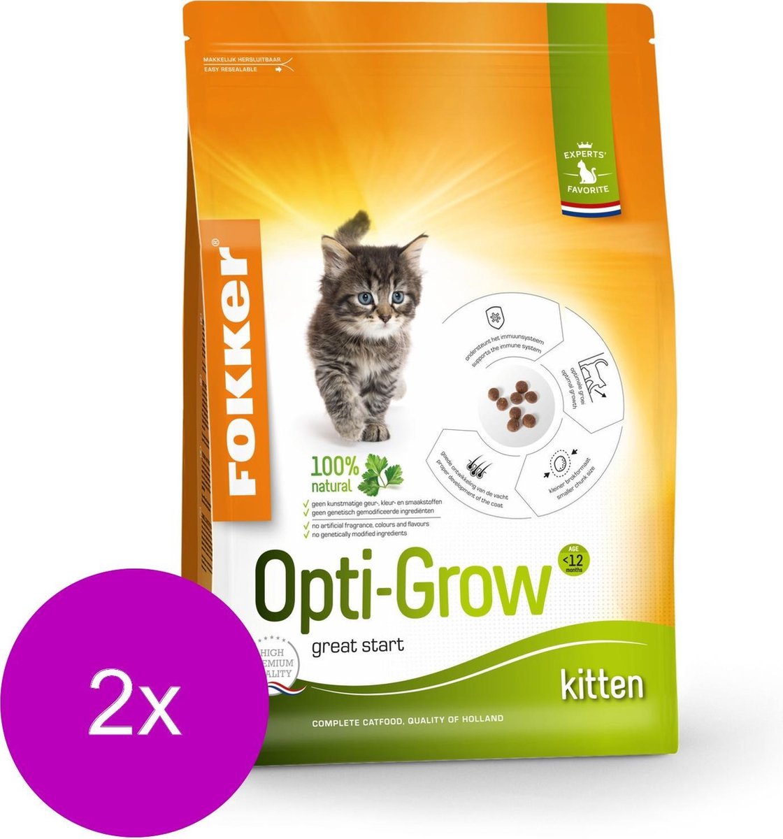 Fokker Cat Opti-Grow - Kattenvoer - 2 x Kip 2.5 kg