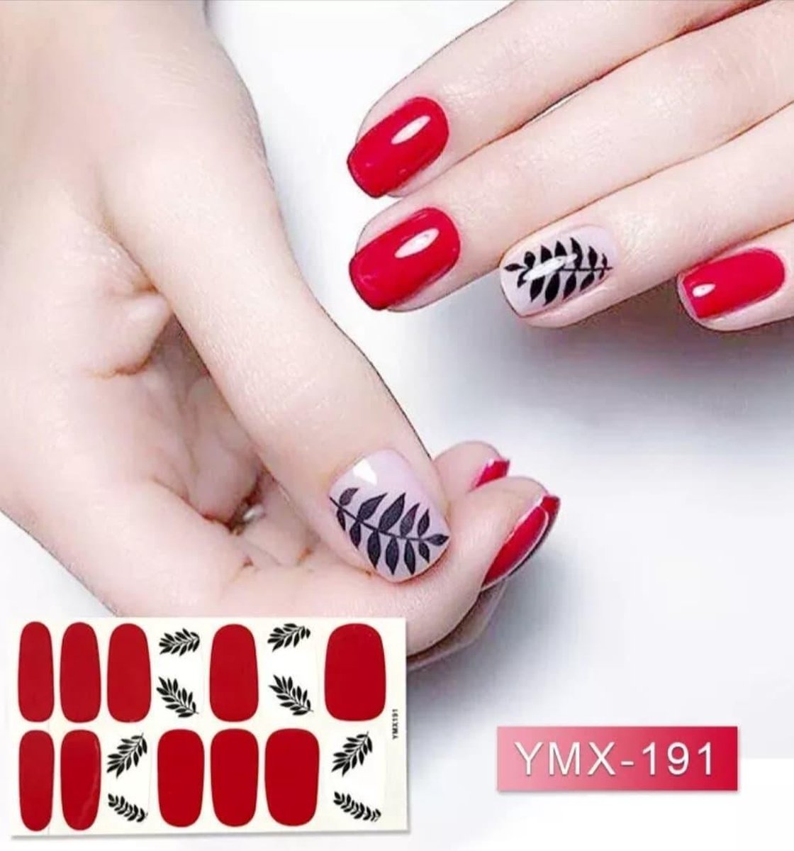 nail art nagel stcker rood met blad