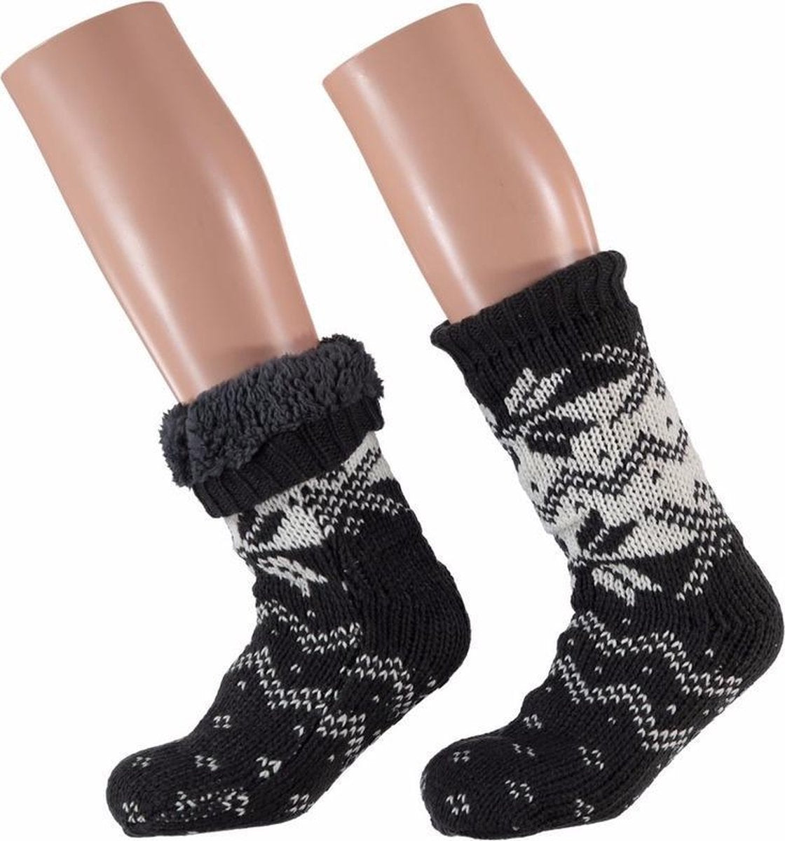 Jongens huissokken met sneeuwvlok grijs - antislip sokken/ slofsokken voor kinderen