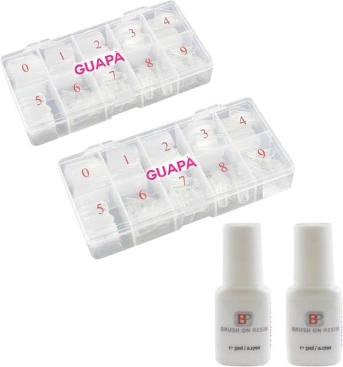 GUAPÀ - Nagel Tips Kunstnagel Set incl Nagellijm 1000 Stuks voor het verlengen van je nagels - Acryl en Gel - 2 x 500 stuks Transparant + 2 x 5 ml Nagellijm