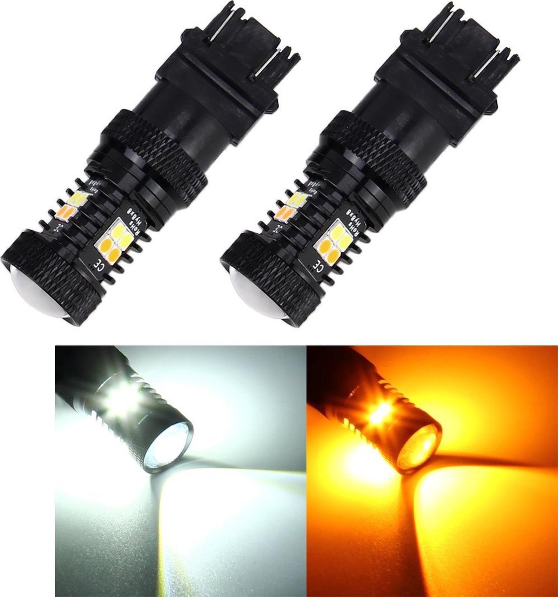 2 STKS Auto Auto T25 / 3157 DC 12V 5W 350LM 16 SMD-3030 LED-lampen Draai Lamp Backup Light