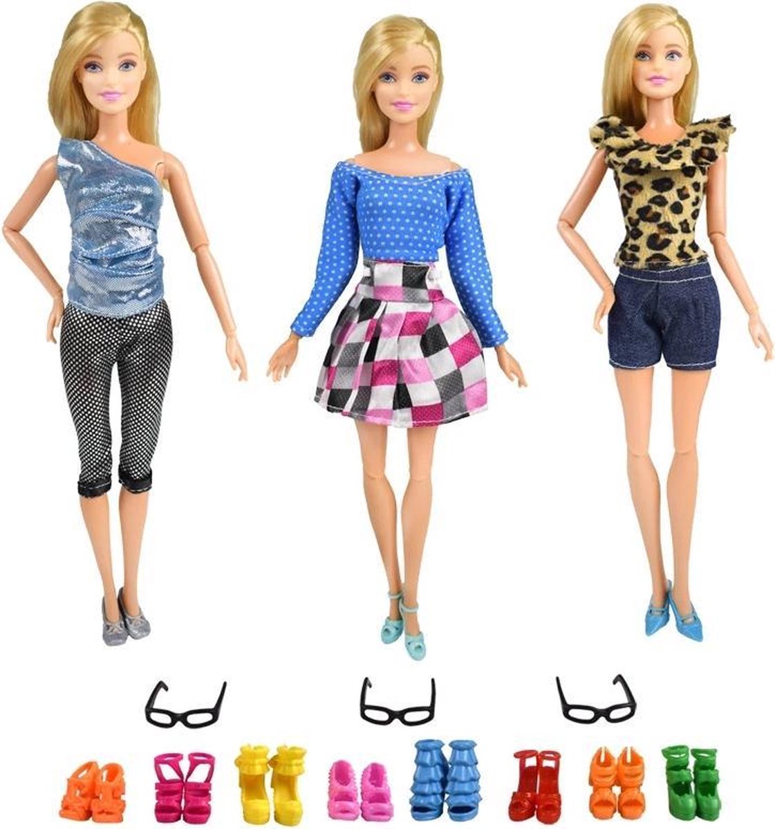 Poppenkleertjes - Geschikt voor Barbie - Set van 3 outfits voor modepoppen - 1 lange broek
