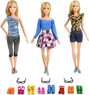 Poppenkleertjes - Geschikt voor Barbie - Set van 3 outfits voor modepoppen - 1 lange broek