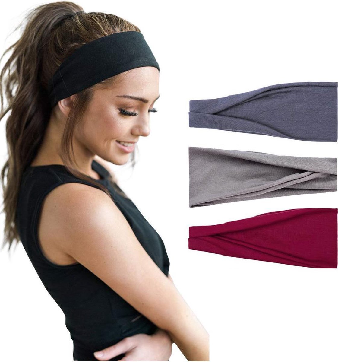 LIXINN® Set 3 stuks haarbanden - Sport haarbanden - Kleur 1 - Hoofdband dames - Volwassenen - Elastisch antislip - Yoga - Hardlopen - Haaraccessoires