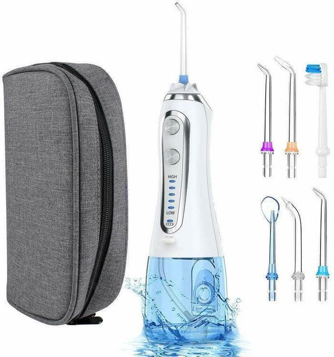 Nula Waterflosser-Tandsteen Verwijderaar-Monddouche-6 Opzetstukken-GRATIS Opbergtas/micro Tandenborstel - Blauw